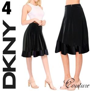NWT DKNY DKNYC COUTURE Elegant Black Velour Skirt Satin Hem Contrast Panel 4